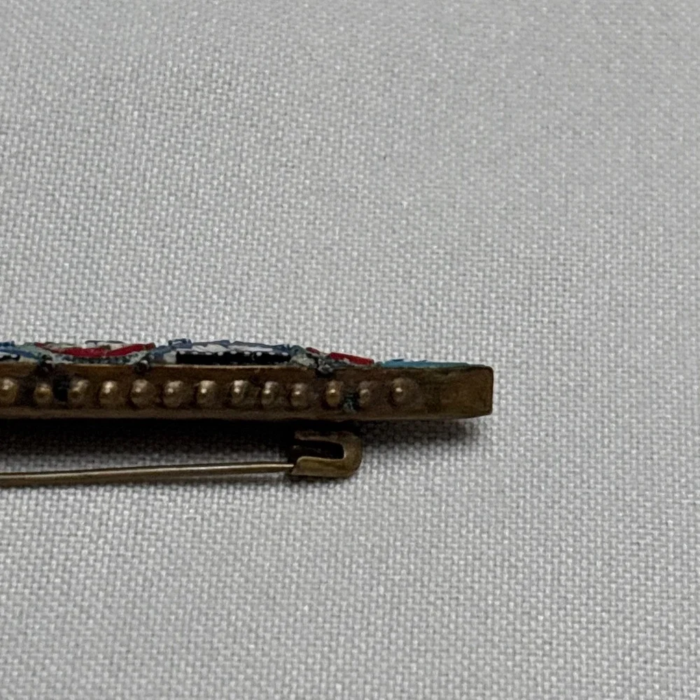 Vintage Venetian Grand Tour Micro Mosaic Flower Brooch Bar Pin